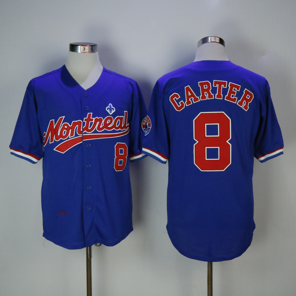 Men Montreal Expos #8 Carter Blue Throwback MLB Jerseys